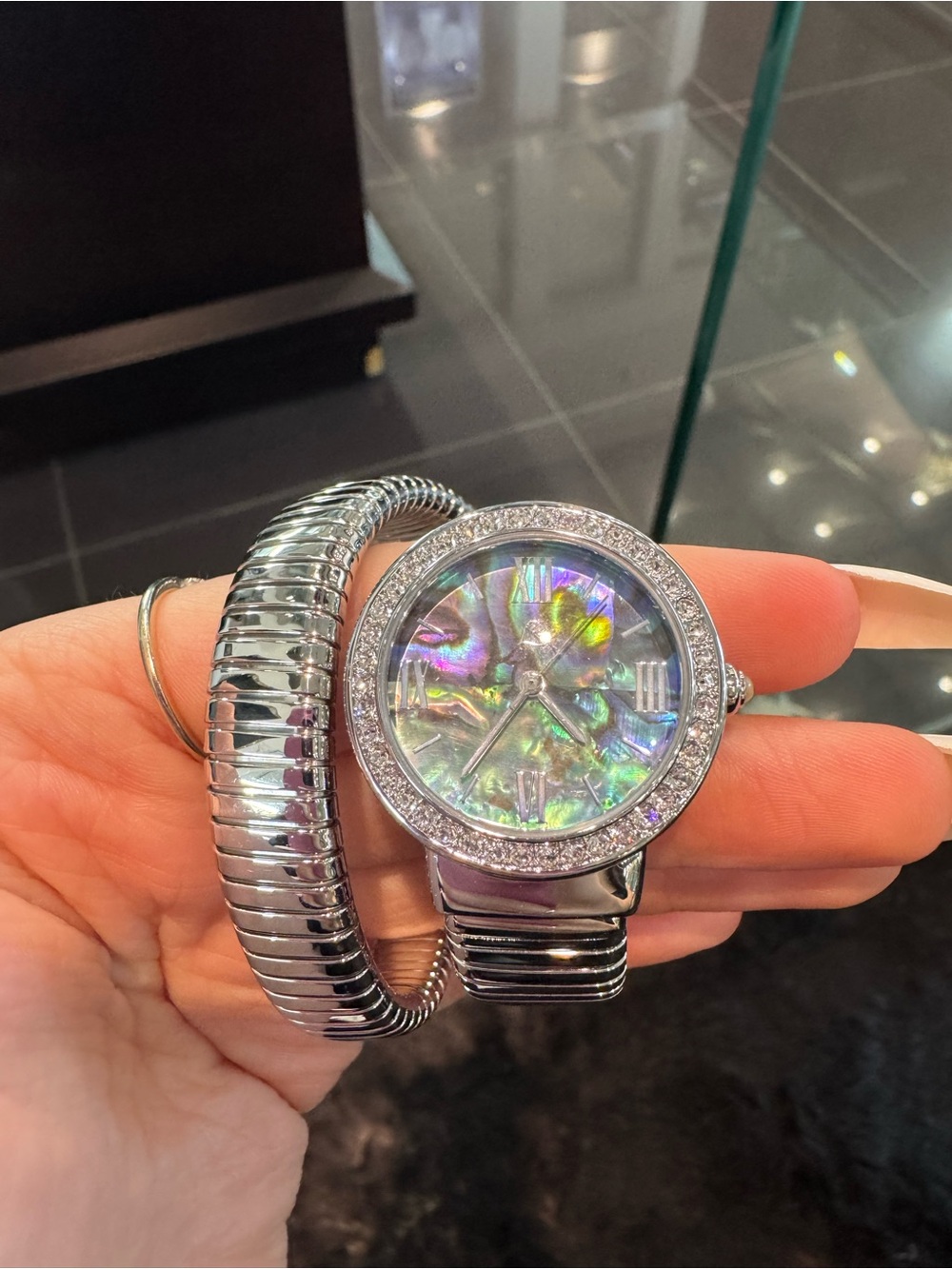 Colleen Lopez Abalone Dial Coil Wrap Bracelet Watch